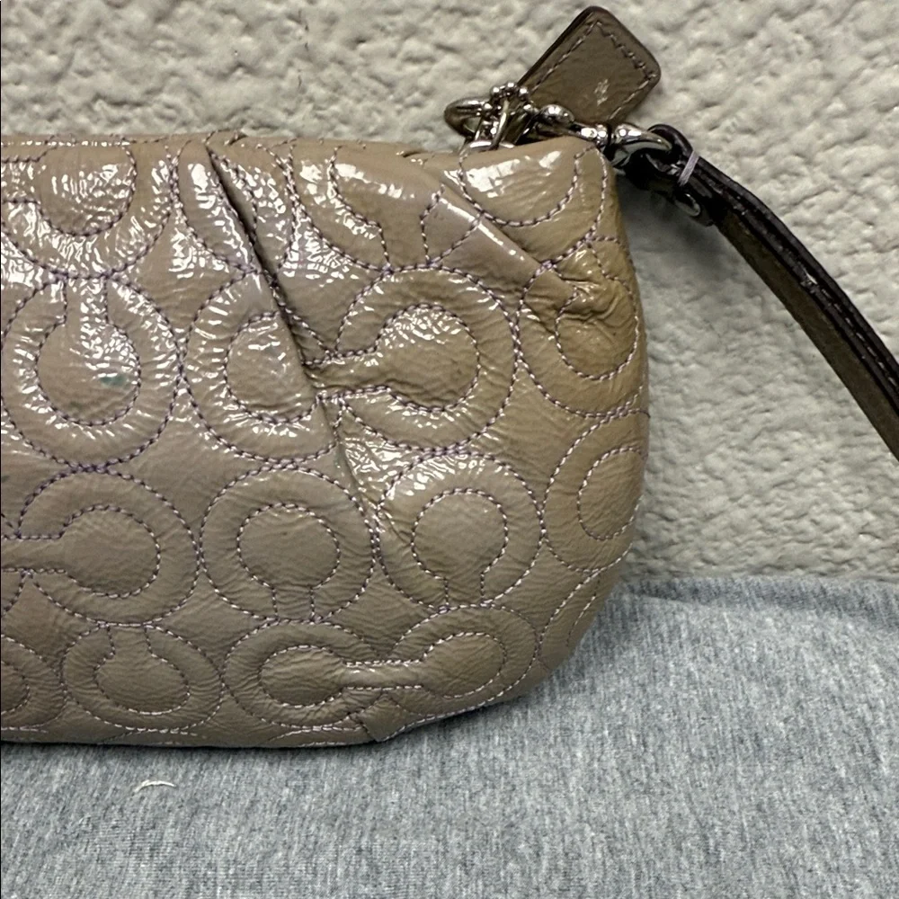 Coach Taupe Quilted Patent Wristlet Clutch